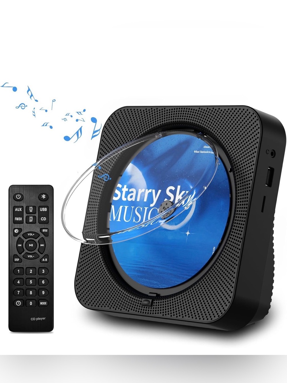 NIB Portable Black CD Player with Remote Hifi Sound LED Display USB Black